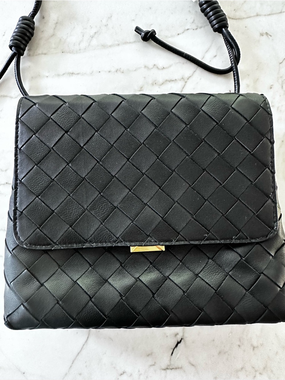 Black Woven Leather Crossbody Bag